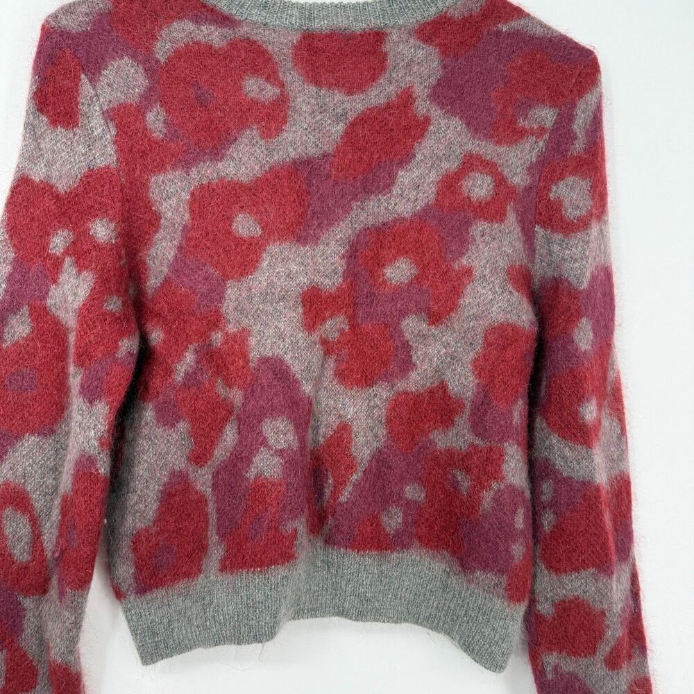 Rag & Bone Leopard Print Red Grey Crewneck Mohair Angora Silk Sweater Cozy XS - Picture 8 of 12